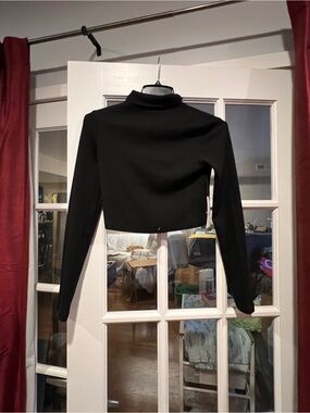 Ag Adriano Goldschmied Black Cropped Turtleneck Sweater